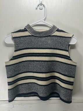 St. John Cream and Navy Striped Knit Top